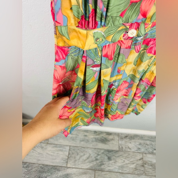 Vintage Carol Anderson Shabby Chic Floral Hibiscus Button Down Pleated Dress - Picture 7 of 10